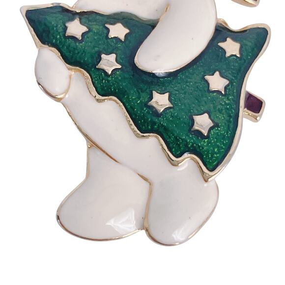 VTG Signed TC Christmas Snowman Enamel Gold Tone Brooch Pin Nostalgic Festive - Picture 4 of 9
